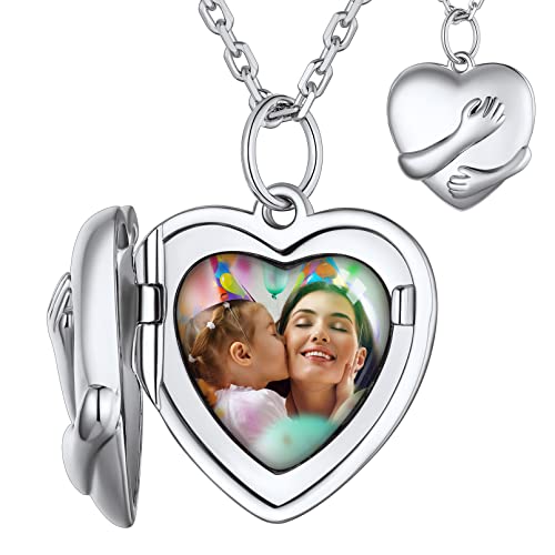 Custom4U Heart Locket Necklace with Picture Custom 925 Sterling Silver/18K Gold/Rose Gold Photo Locket Pendant Charm Personalized Customized Memorial Jewelry for Women Mother (Gift Box)