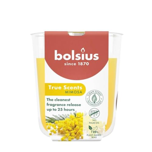 Bolsius True Scents Mimosa - Vela aromática en vaso de cristal, tamaño pequeño, color amarillo