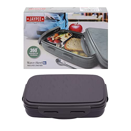 Image of JAYPEE Inner Stainless Steel Insulated Lunch Box Wavesteel Sr. Raider Grey, 600 ml, Airtight Tiffin Box for School Kids |Spillproof with Silicon Seal | BPA Free