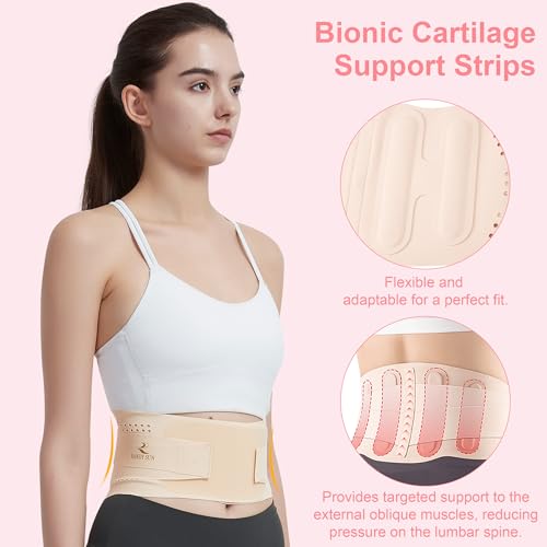 Image of RANDY SUN Ultra Thin Lumbar Support, Invisible Back Brace Belt for Work & Travel Under Clothing, Breathable Posture Corrector for Mild Lower Back Pain Relief,Light Beige M /L(Waist:28 inch-31 inch)