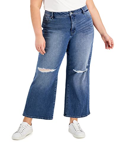 Style & Co Plus Size High Rise Wide Leg Cropped Jeans Santa Ana 18W Blue