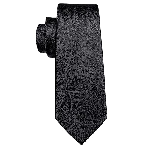 Image of Barry.Wang Men Ties Paisley Woven Silk Necktie Set with Pocket Suqare Cufflinks Formal