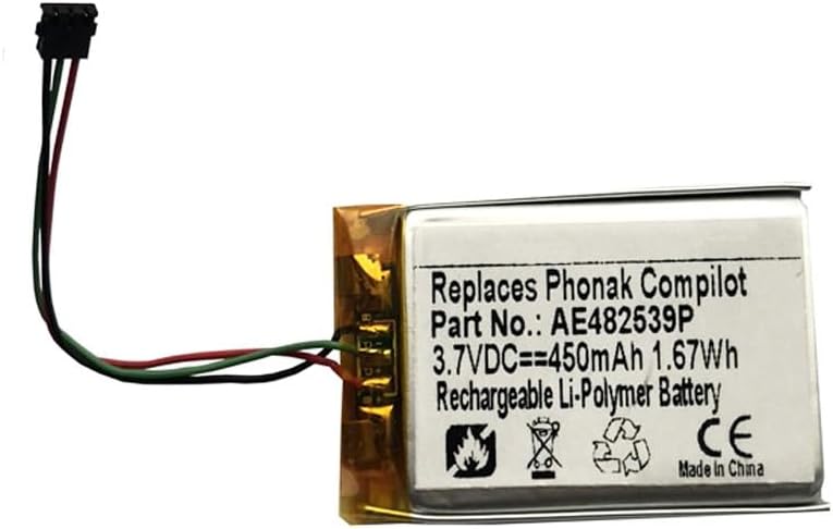 450mAh AE482639P Battery Replacement Compatible with Phonak Compilot Bluetooth Streamer