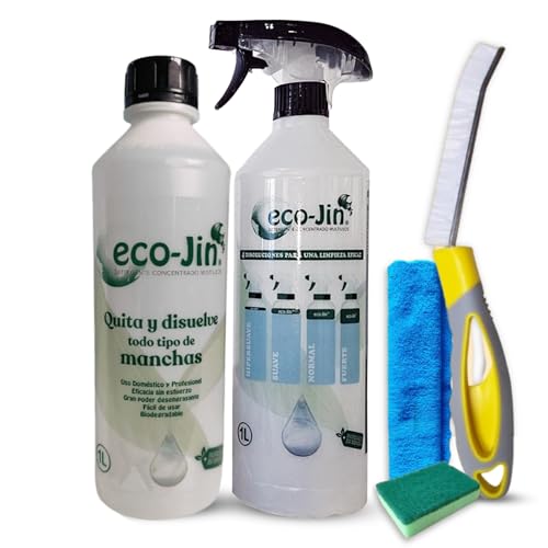 Eco-Jin Pack NEUTRO | Difusor | Cepillo Para Juntas Amarillo | Bayeta Microfibra | Estropajo Con Esponja | Limpiador Multiusos