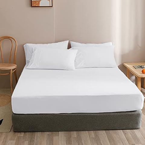DONEUS Queen Fitted Sheet - Jersey Knit Cotton Fitted Sheet - Fits Mattress Up to 15", Ultra Soft, Wrinkle Free, Breathable Comfy 3 Piece Deep Pockets Sheet, White Fitted Sheet and 2 Pillow Cases Cover