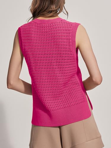 Image of SuperPrity Women's Sweater Vest Sleeveless Crochet Sheer Knit Sweater Tank Casual See Through Crewneck Sweater