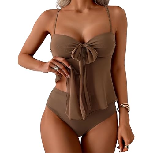 Tankini transparent taille haute avec maillot de bain deux pièces et cravate plage