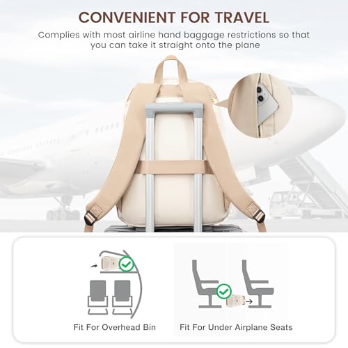 LOVEVOOK Travel Laptop Backpack for Women, Waterproof Work Backpack Fits 15.6 Inch Laptop, Large Computer Backpack for College, Beige - Image 5