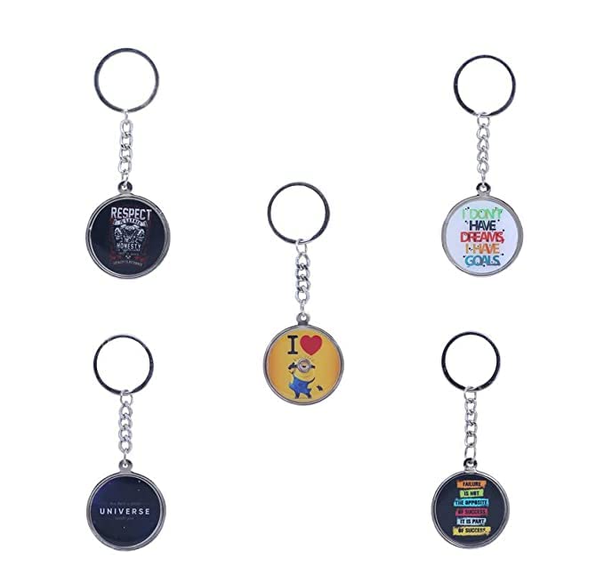 delush Design Silver Metal Keychains Keyring for Car Bike Classic Printed quotes Key Chain Combo for Boys & Girls (Pack of 5) (Degain 10)-picture-16