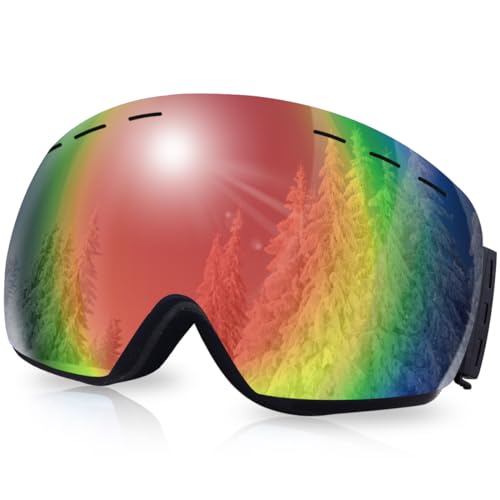 [peipai] スキーゴーグル 曇り止め スノーボード デュアルレンズ スノースポーツ用ゴーグル 球面レンズ 3層スポンジ 100%UVカットフレームレス 眼鏡対応 ヘルメット対応 耐衝撃 通気 防風 防雪 防塵 広視野 全天候対応 スキー/山登り/スノボ/バイク/スノースポーツ 全面適用 大人男女兼用 ゴールド