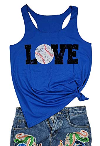 Love Baseball Mom Racerback Tank Tops Women Casual Summer Graphic Cute Sleeveless Shirts Tees (Small, Blue) #TOP7