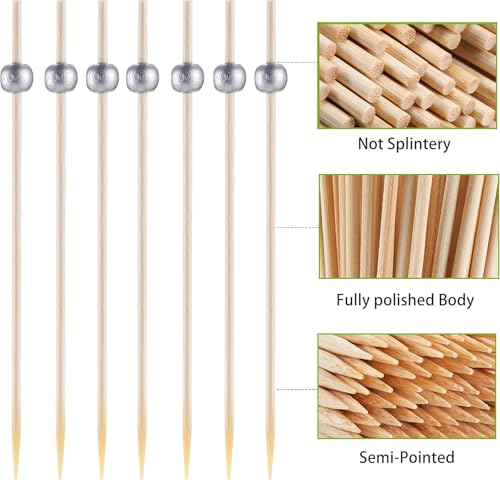 100PCS Cocktail Picks, Decorative Skewers for Appetizers Drinks Party Fruit, Fancy Toothpicks for Appetizers, 4.7 Inch Long Wooden Bamboo Silver Ball Food Sticks Charcuterie Boards Accessories