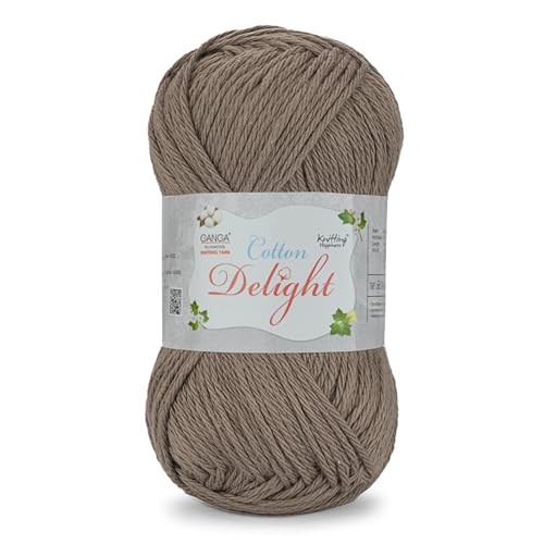 Image of Ganga Acrowools Cotton Delight, Dk Weight Cotton Yarn, Oekotex Class L Certified 100G, 169M (Squ. Brown)
