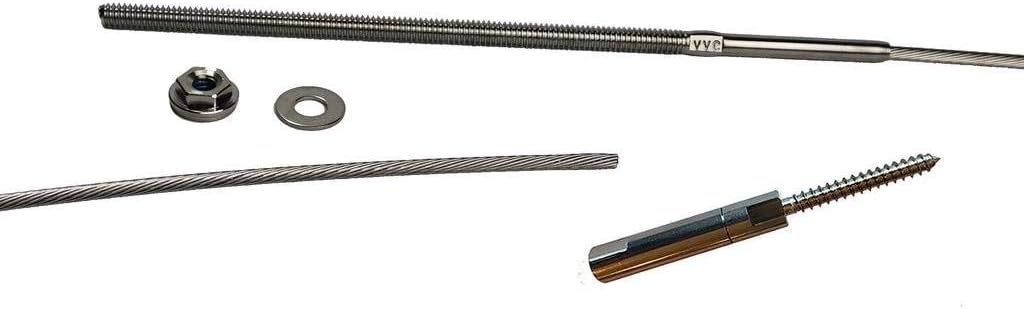 1/8 Inch Stainless Steel Long Terminal Cable Railing Kit with One SwiftCatch Lag Stud End for Surface Mounting - 5 Foot