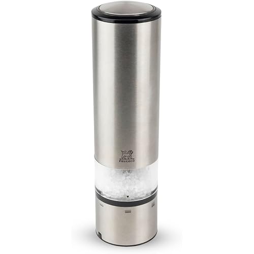 Peugeot - Elis Sense u'Select Electric Salt Mill - Adjustable Grinder, Battery Powered - Blue LED Light, Stainless Steel, 8-inches