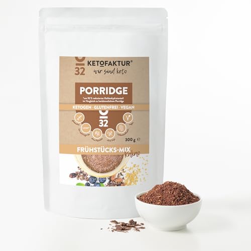 KETOFAKTUR® PORRIDGE No32 - Kakao | 1 Packung à 300g I 92% kohlenhydratrediziert | KETOGEN | GLUTENFREI | VEGAN | Low carb high fat Frühstücksbrei ohne Zucker | Paleo