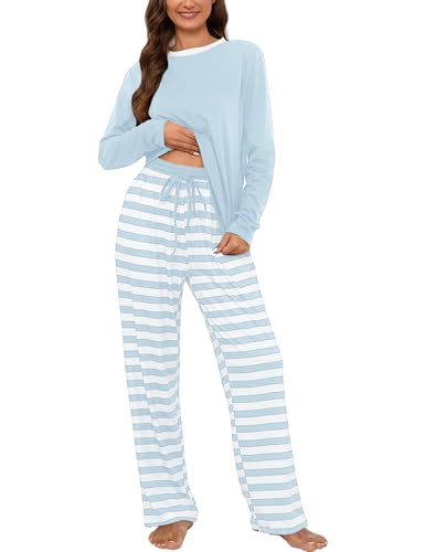 {Descansos Mujer Invierno Descansos Heersan Pijama Mujer Invierno Algodón Largo Pijamas Ropa de Descanso Conjunto de Camiseta de Manga Larga y Pantalón Largo...