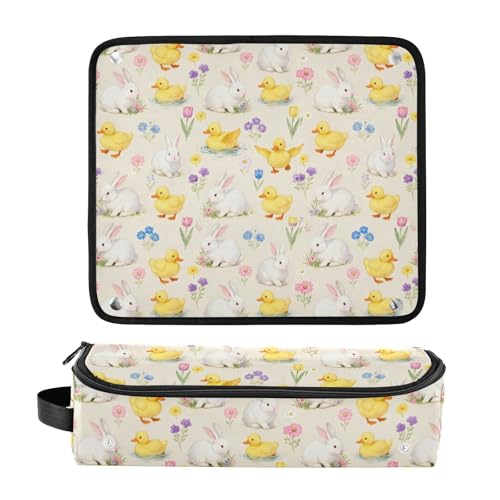 Bolso de viaje beige Bunny Duck para herramientas de cabello como planchas, rizadores, secadores y accesorios. Organizer resistente al calor y portátil, ideal para viajes y uso en casa. miniatura 3