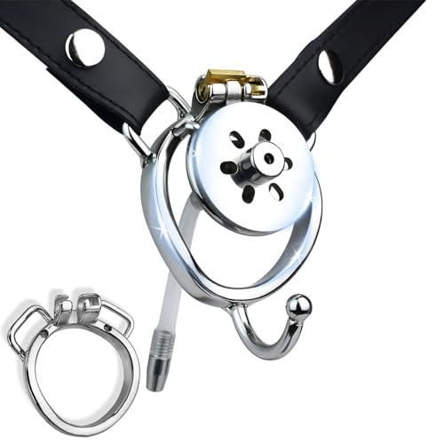 Cage de chasteté pour hommes Set avec dilatateur et ceinture de chasteté Métal Cage de chasteté plate Négatif Portable Extrême SM Cock Bondage Sex Toys pour hommes, couple (50mm-Arc ring,192+Belt)