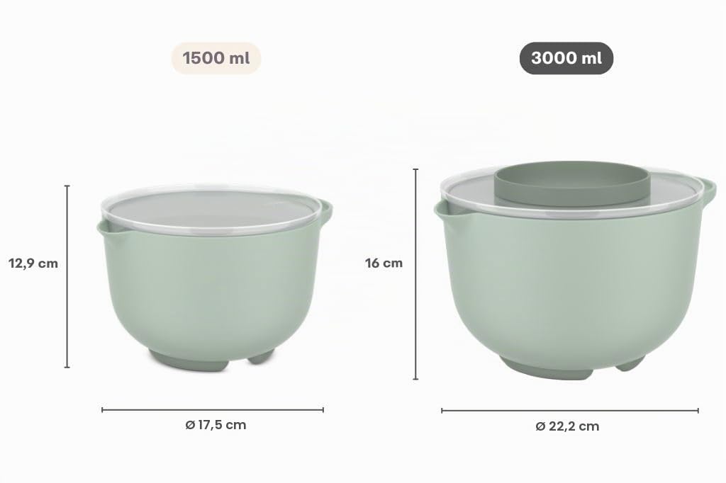 Mepal - 102306094700 - Bol de Préparation plus Couvercle Chef It, Base Antidérapante, Résiste au Micro-Ondes et au Lave-Vaisselle 3000 ml, Nordic Sage
