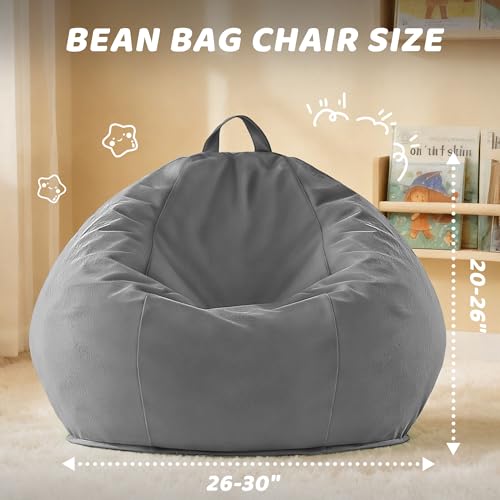 Image of HABUTWAY 2FT Bean Bag Chair 2-Pack, 2' Beanbags Small Bean Bag Chairs with Filling, Teardrop Bean Bag Chair Luxurious Velvet Ultra Soft Fur with Removable Cover(Grey)