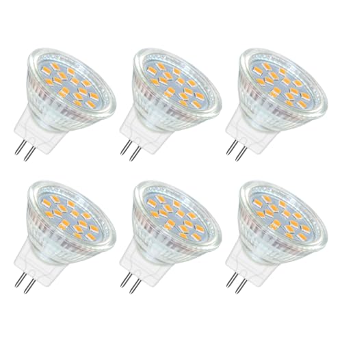 Akynite MR11 GU4 2W LED Warm White 3000K, 250LM, 35mm Small Size, AC DC 12V-24V, 120° Angle with Glass Cover, MR11 10W-20W Halogen Equivalent, Energy Saving GU4 12V Spotlight Cabinet Bulb, 6pcs