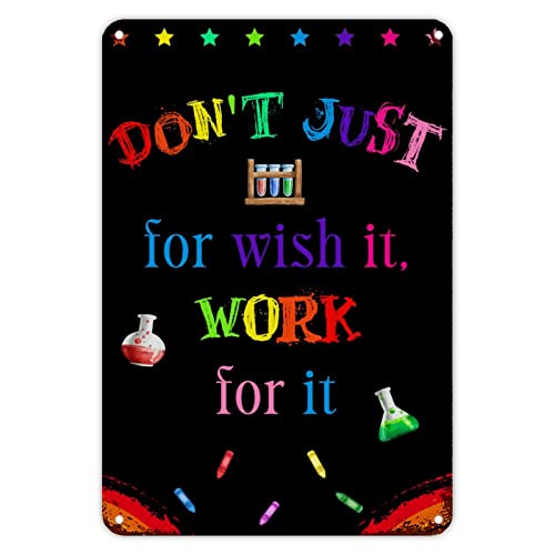 Targa in metallo per il primo giorno di scuola, scritta in inglese ''Don't Just for Wish It Work Fo It Signs Welcome Back to School'', decorazione per aula boho, matita arcobaleno, scarabocchiare,