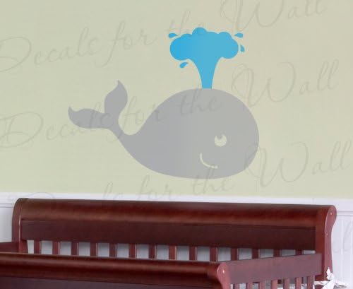 Whale Wall Decal - Vinyl Graphic Mural Water Spout Ocean Kids Room Class Classroom Nursery Playroom - Sticker Art Decor Large Decoration Sign