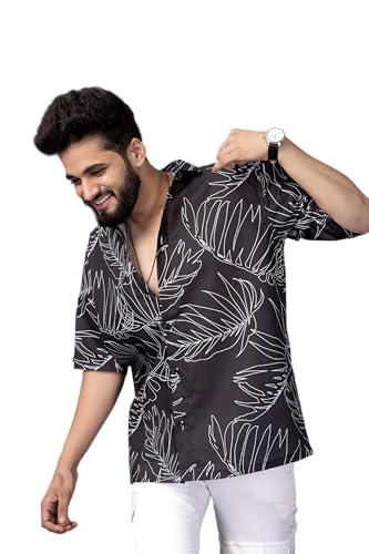 Image of Half Sleeve Relaxed Fit Men's Casual Shirt | Cotton Blend Oversized Shirts for Men Loose fit | Oversized Printed Shirts for Men | Men's Half Sleeve Relaxed Fit Shirt Fashion
