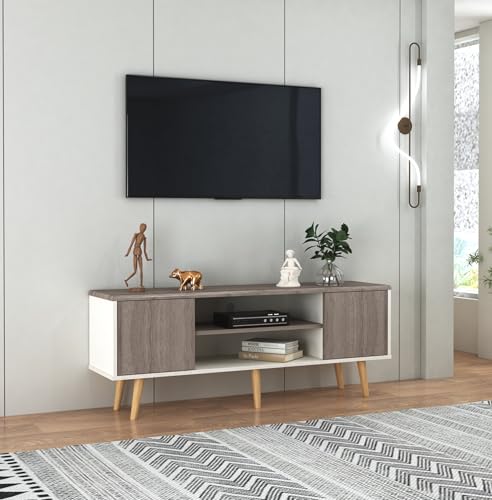 Image of Bella Engineered Wood Modern TV Unit Cabinet /TV Entertatinment Unit and Set Top Box Stand | Open Shelves for Books and Decor Display Unit - Suitable for Upto 65 Inches - DIY Assembly