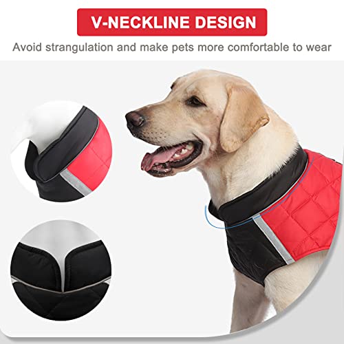 Dog Winter Coat Quilted Adjustable Snowsuit Reflective Warm Fleece Jacket Waterproof Windproof Dog Cold Weather Clothes Vest Apparel For Dog Red+Black M #TOP3