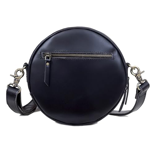 Leather Crossbody Bags for Women Trendy Circle Cross Body Shoulder Bag Designer Round Purses (Black)2