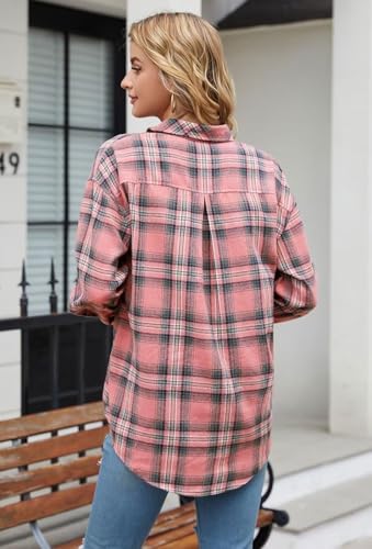 Image of Lacozy Womens Buffalo Plaid Flannel Shirt Long Sleeve Collar Button Down Blouses Tops