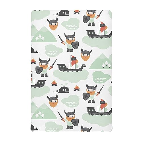 Image of Burbuja Viking Ship Pirate Crib Sheet for Boys Girls, Fitted Crib Sheet 28 x 52 in for Standard Crib & Toddler Bed Mattresses, Soft & Breathable