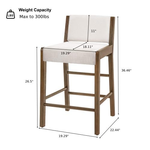 Christopher Knight Home Mono Set de 2 Butacos de Barra de 26.5" de Altura de Mostrador, Butacos Tapizados en Tela con Reposapiés, Butacos de Madera de Caucho, Sillas Modernas sin Brazos para Cocina, Nogal+Blanco miniatura 2