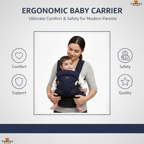 Image of Baby Carrier Bag, Infant Holder for New Born, Baby Carrier Bag for 0 to 3 Year Baby - 4 in 1 Comfortable and Adjustable Bag with an Ergonomic Solution for Baby Up to 3 Years (Navy Blue)