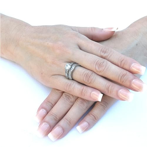 6x6mm Brilliant Cut CZ Tarnish Free Stainless Steel Wedding RINGS SET4