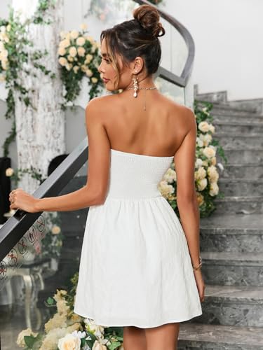 Summer Strapless Mini Dress Sleeveless Smocked Flowy A Line Beach Tube Top Dresses for Women 20254