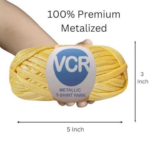 Image of VCR Shine Mustard Yellow Metallic T-Shirt Yarn, 100 Grams, 100% Metallized Craft Yarn, Pack of 1 Yarn, Suitable for Handbags, Tote Bags and Sling Bags