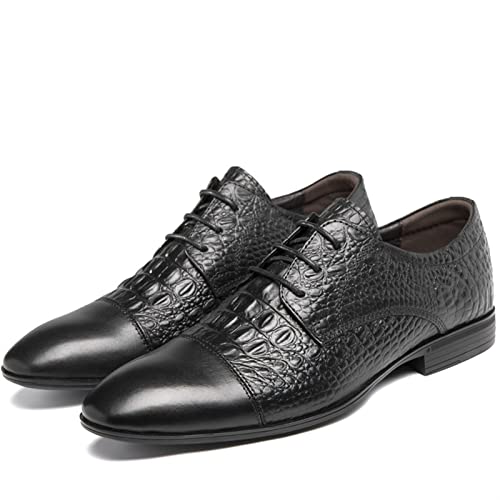 Dress Shoes for Men Lace Up Crocodile Print Derby Shoes Round Cap Toe Leather Non Slip Block Heel Anti-Slip Low Top Slip Resistant Wedding(Crocodile Print,10 M US)4