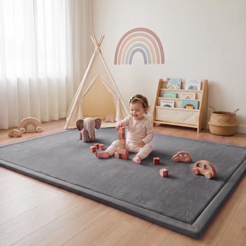 Image of 1.3 inch Thick Baby Play Mat for Floor,59x79 Large Memory Foam Tummy Time Mat