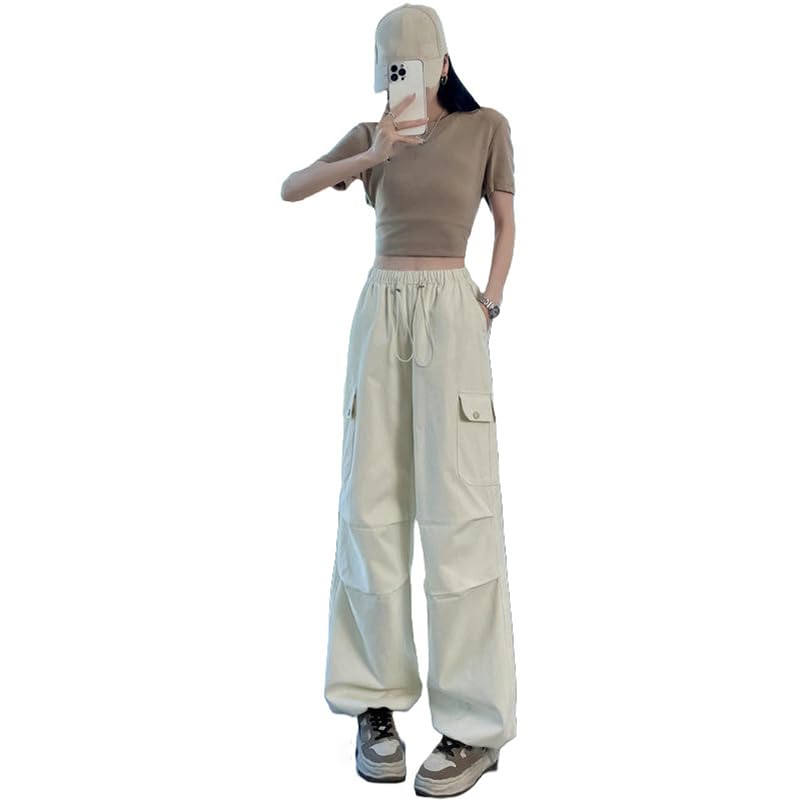 Pantalon cargo pour femme JYHBHMZG en coton délavé décontracté taille haute - 3