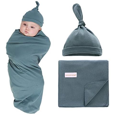 100% Cotton Knitted Baby Swaddle Blanket with Hat Set Cover