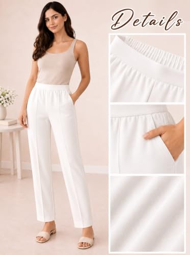 Image of Women's Mid Rise Wide Leg Trousers with Elastic Waist & Pockets