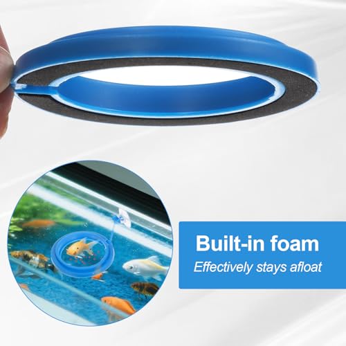 Image of 2 Packs Fish Feeding Rings with Suction Cup Aquarium Feeding Ring Fish Floating Food Feeders, Square & Circle, Blue