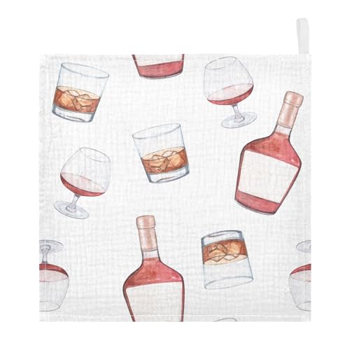 Image of vvfelixl Whiskey Bottles Glasses Baby Burp Cloths Baby Muslin Washcloths for Boys Girls Cotton Baby Face Towel for Newborn Infants Soft and Absorbent 11.8 X 11.8 in, 5 Pack