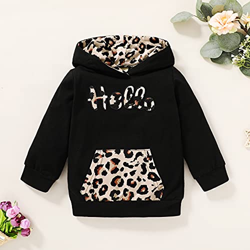 Kids Toddler Baby Girls Clothes Long Sleeve Embroidered Letters Hoodie+ Floral Pants Winter Outfits (Black, 3/4T) #TOP3