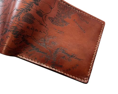 Image of Vintage Handmade Mens Wallet - Genuine Leather Bifold with Map Engraving, Customizable Gift - 7CH
