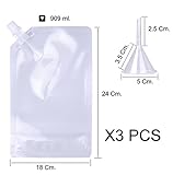 CARACTERISTICAS: 3 Botellas plásticas y un embudo. Material libre de BPA. Picos de seguridad para evitar derrames.
