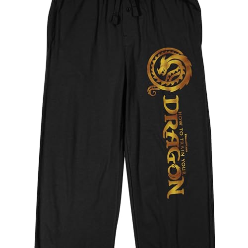 How to Train Your Dragon Gold Logo Adult Black Sleep Pajama Pants2